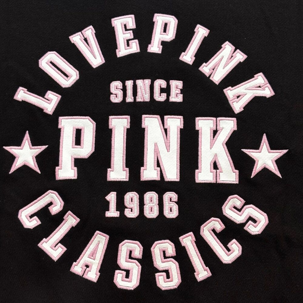 NWT VS PINK Black Love Pink Classics 1986 Logo Ivy Fleece Hoodie & Sweats XXL - Picture 12 of 12